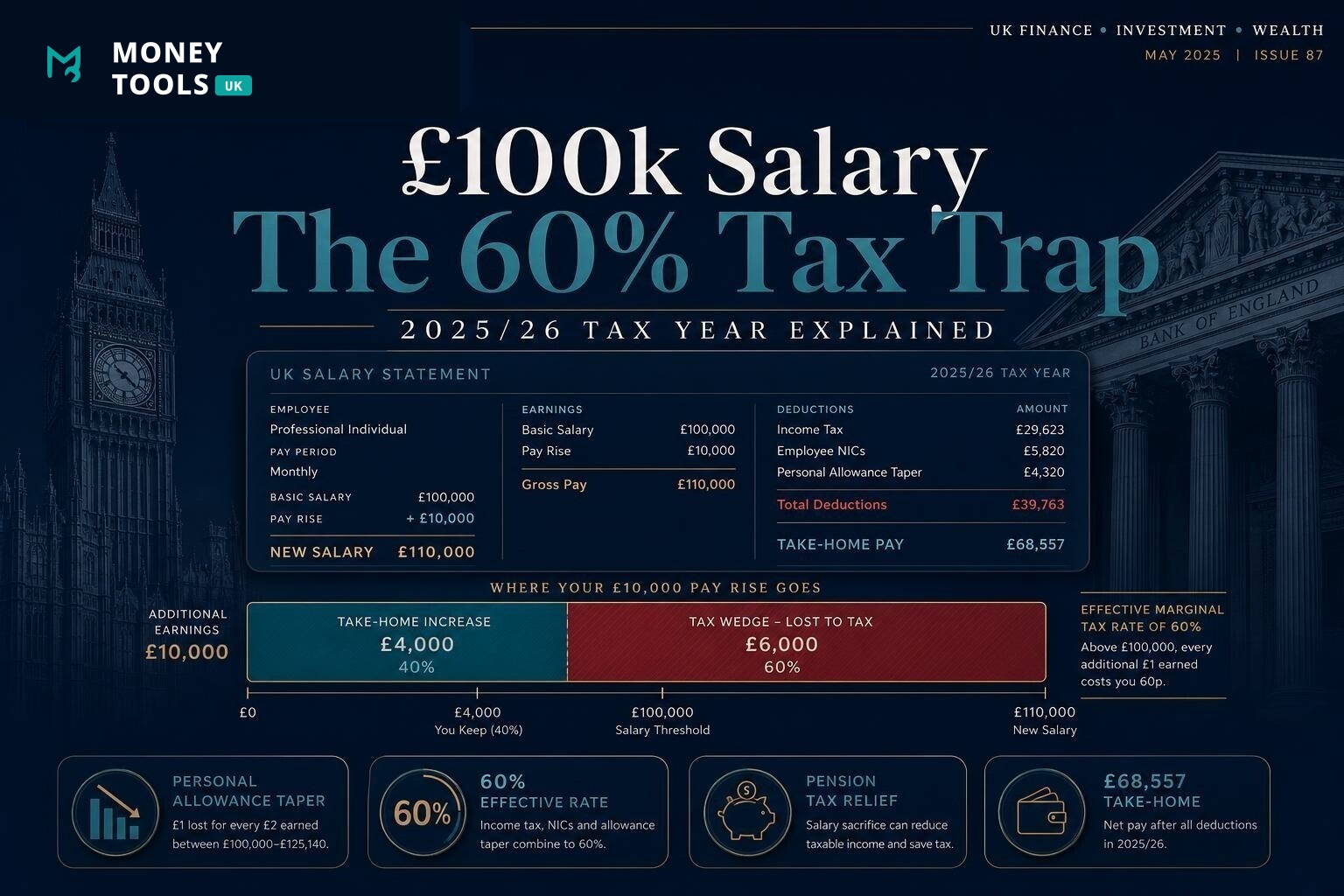 £100k salary after tax UK 2025/26 the 60% tax trap and personal allowance taper explained