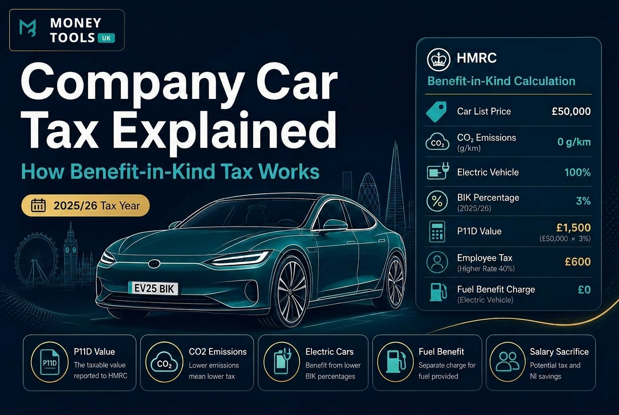 Company car tax explained 2025/26 — how Benefit-in-Kind tax, P11D value, CO2 emissions, electric cars and fuel benefit work